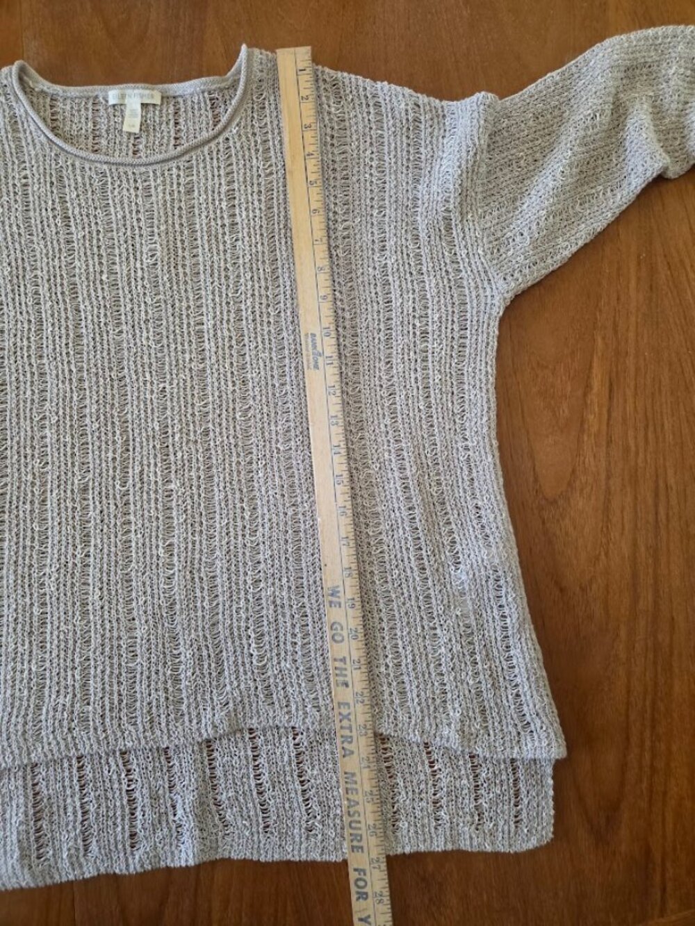 Eileen Fisher Organic Melange Linen Grain Pullover Open Knit Tan L - Picture 12 of 12